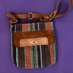 Printed, Canvas and Suede Fossil bag